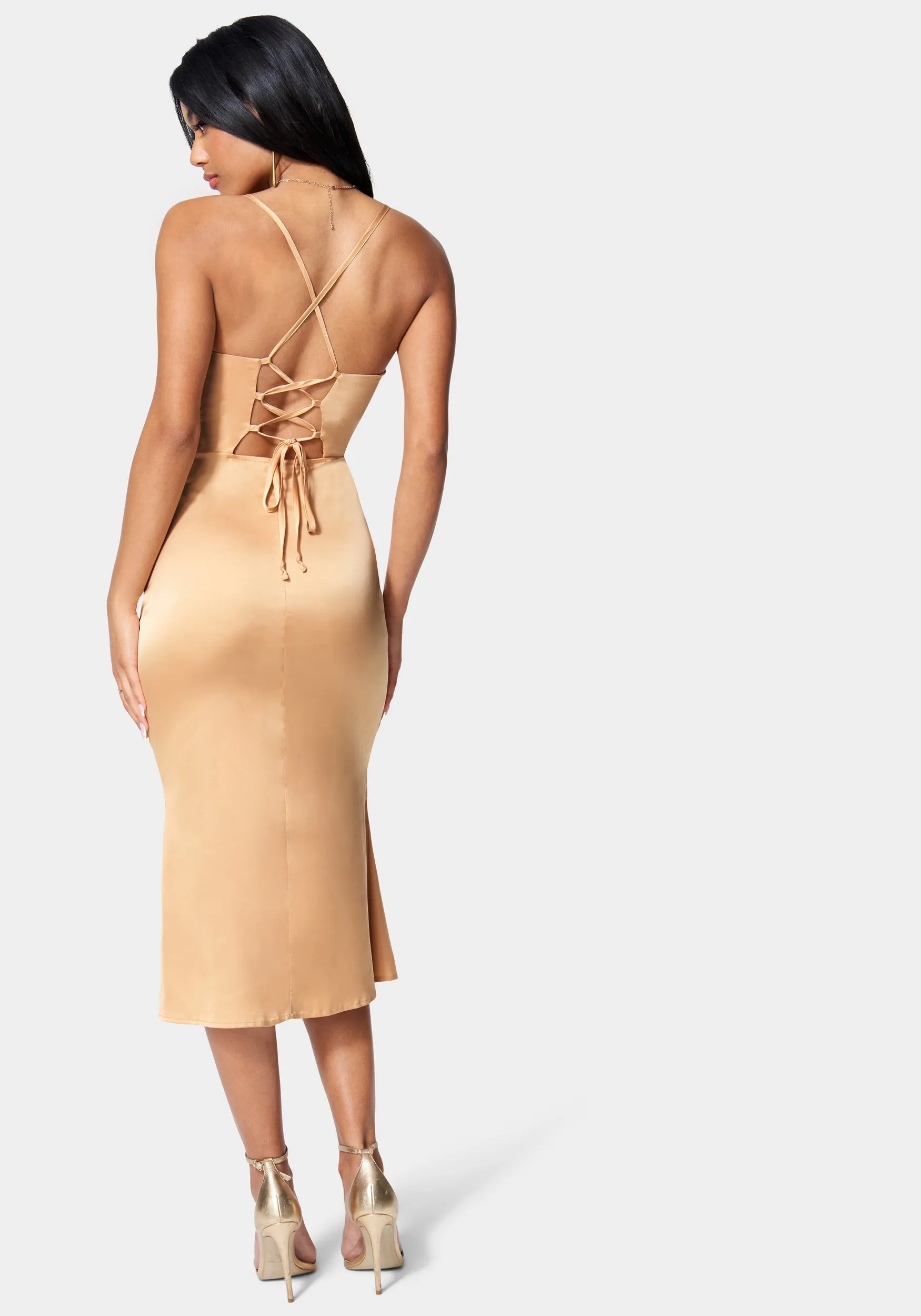 Strappy Satin Midi Dress