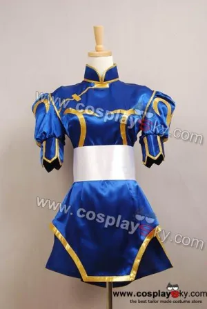 Street Fighter Chun Li Cosplay Costume Halloween Blue Dress