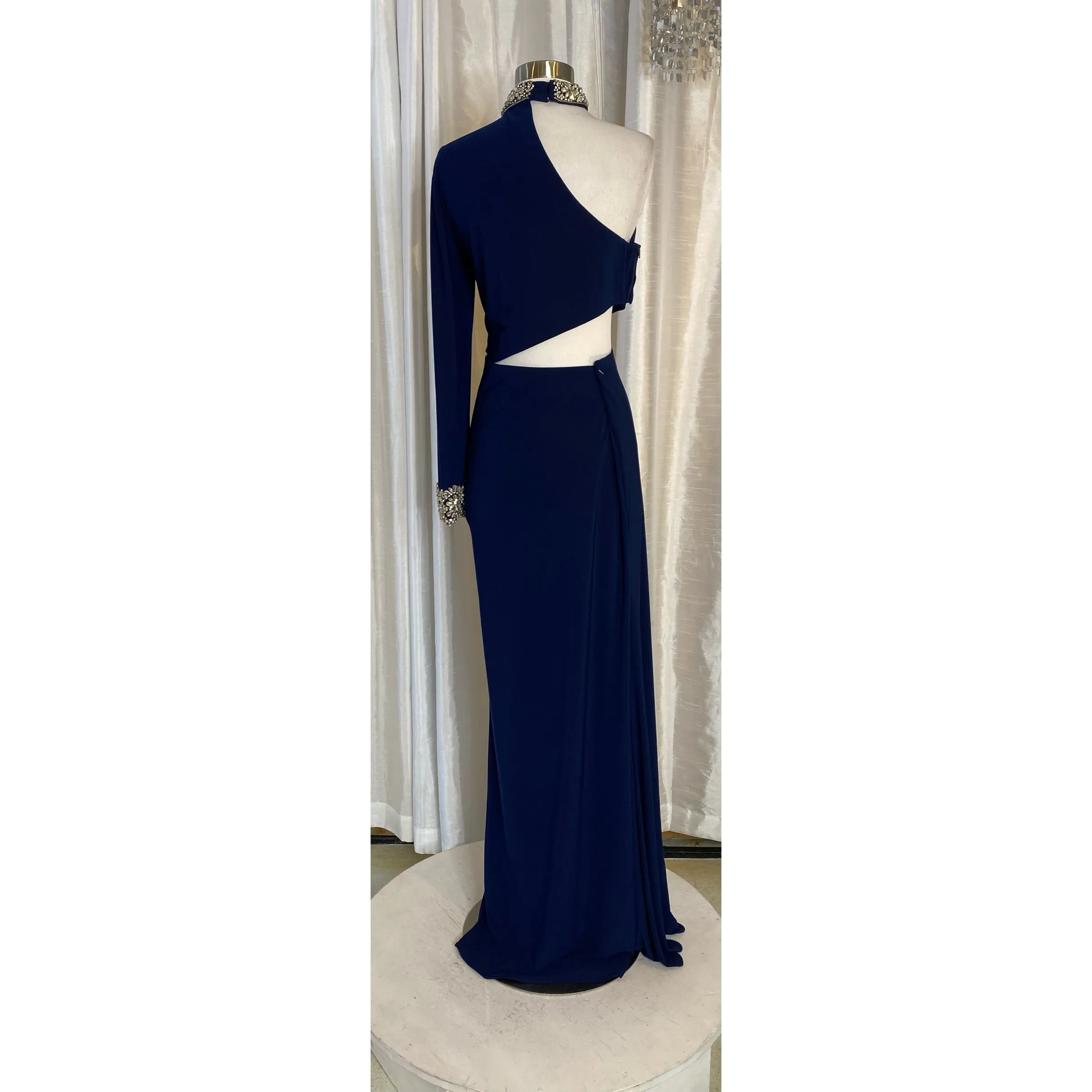 STUDIO 17 Style 12734 Long One Sleeve Gown Navy Size 10 NWT