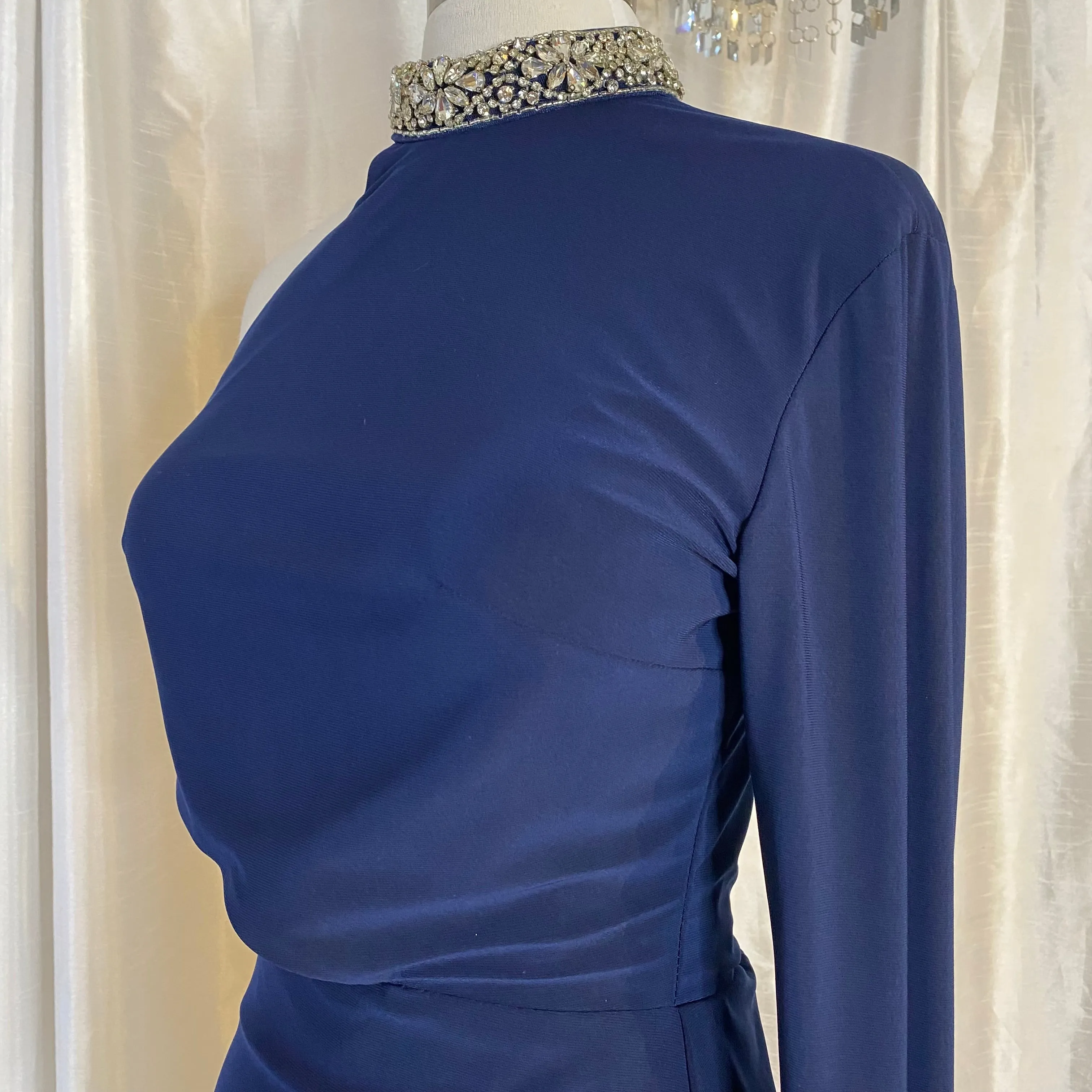 STUDIO 17 Style 12734 Long One Sleeve Gown Navy Size 10 NWT
