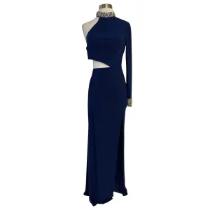 STUDIO 17 Style 12734 Long One Sleeve Gown Navy Size 10 NWT