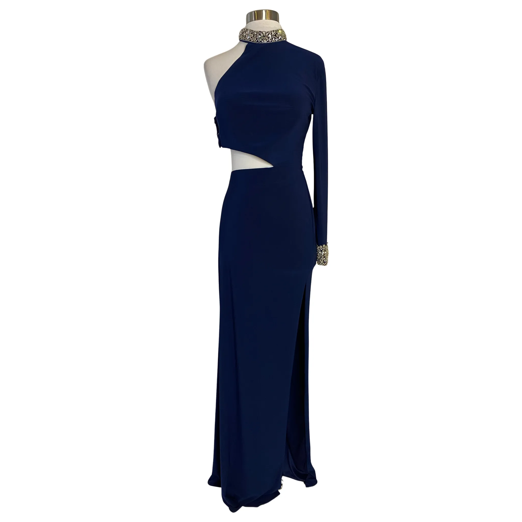 STUDIO 17 Style 12734 Long One Sleeve Gown Navy Size 10 NWT