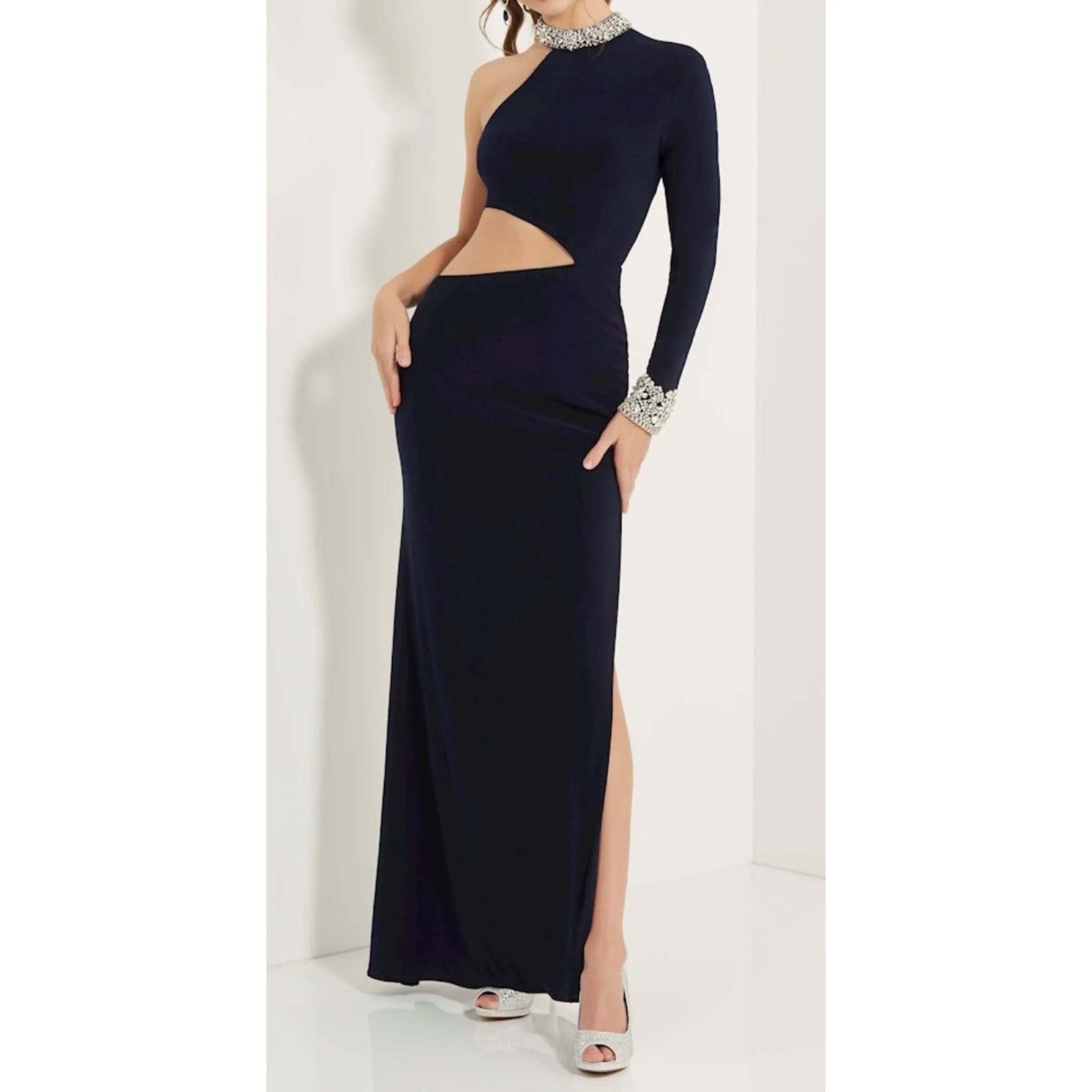 STUDIO 17 Style 12734 Long One Sleeve Gown Navy Size 10 NWT