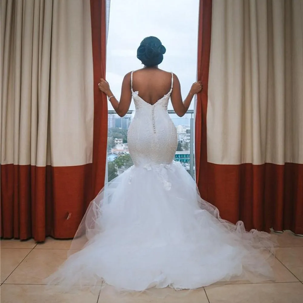 Stunning Mermaid Wedding Dress Featuring Sexy Open Back And Beaded Lace Handmade Bridal Gown Also in Plus Size