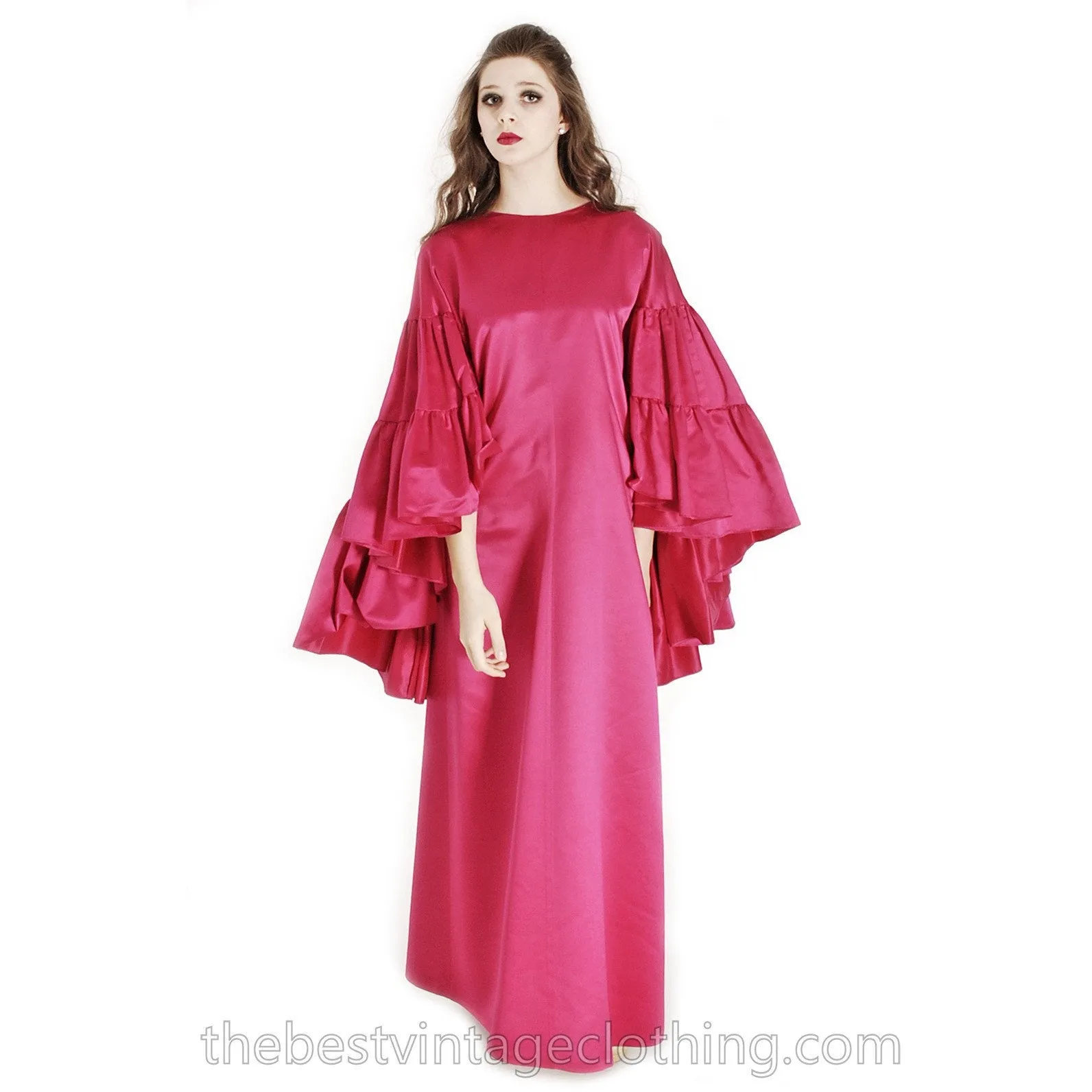 Stunning Vintage Vuokko Finish Designer Oscars Gown Tyrskyranta Fuchsia Pink Silk Creation  Cape Sleeves Red Carpet  S