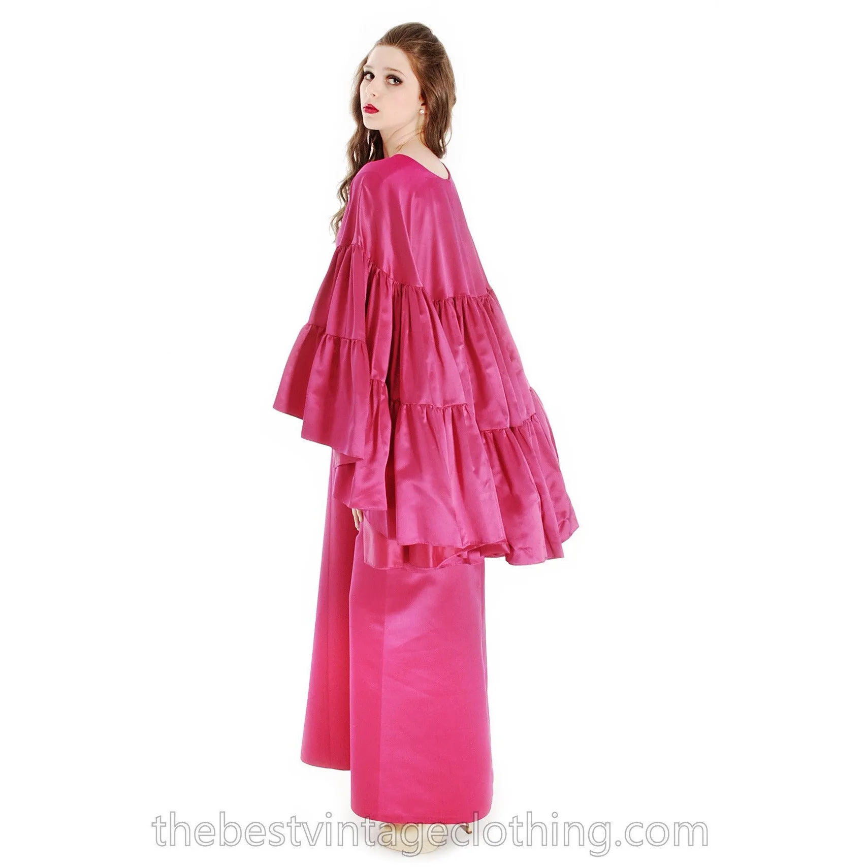 Stunning Vintage Vuokko Finish Designer Oscars Gown Tyrskyranta Fuchsia Pink Silk Creation  Cape Sleeves Red Carpet  S