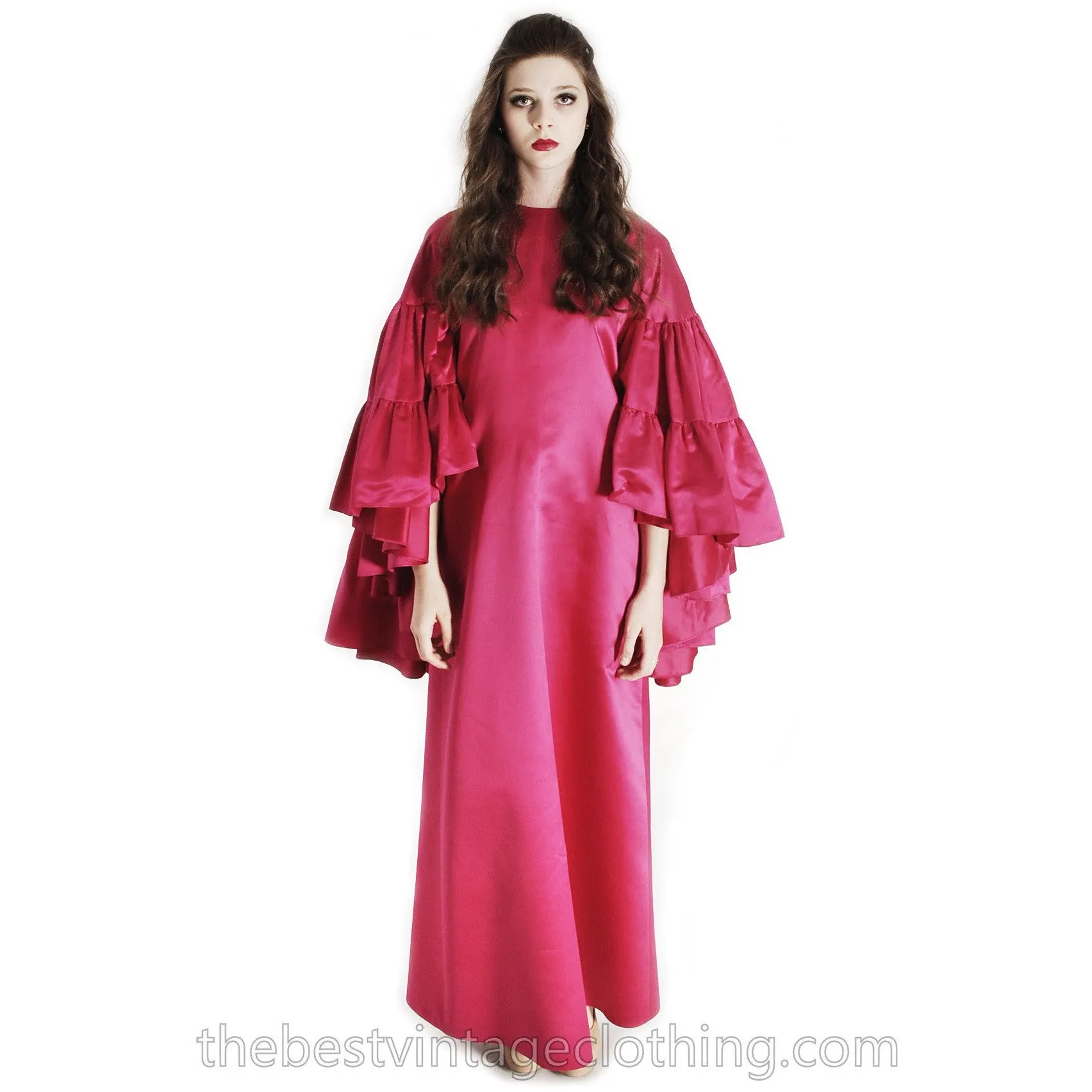 Stunning Vintage Vuokko Finish Designer Oscars Gown Tyrskyranta Fuchsia Pink Silk Creation  Cape Sleeves Red Carpet  S