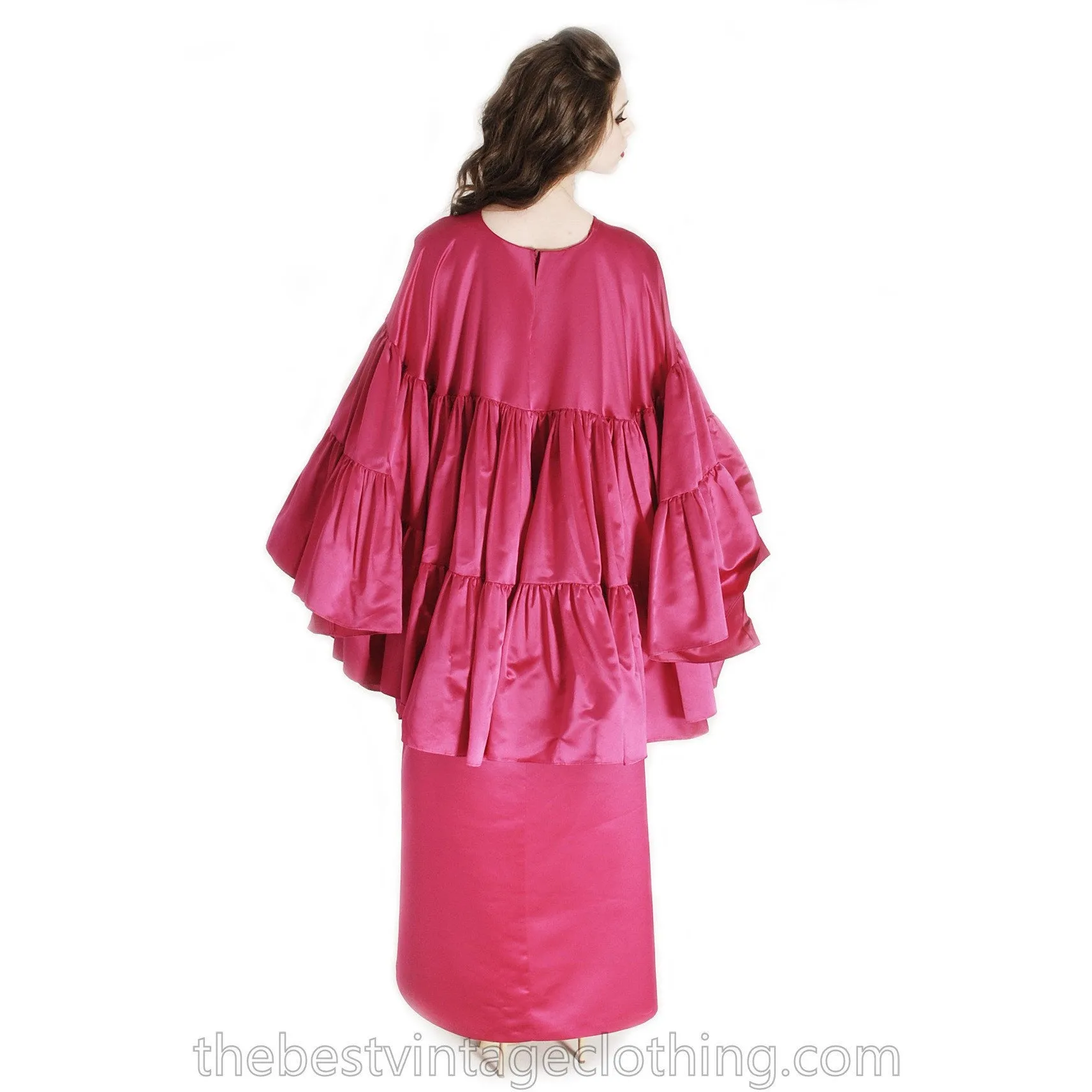 Stunning Vintage Vuokko Finish Designer Oscars Gown Tyrskyranta Fuchsia Pink Silk Creation  Cape Sleeves Red Carpet  S