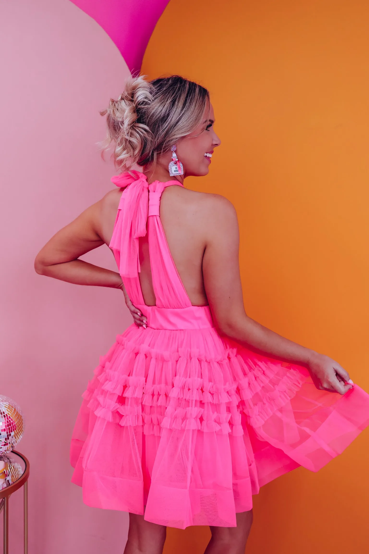 Sweet N Sassy Deep V Mesh Mini Dress - Pink
