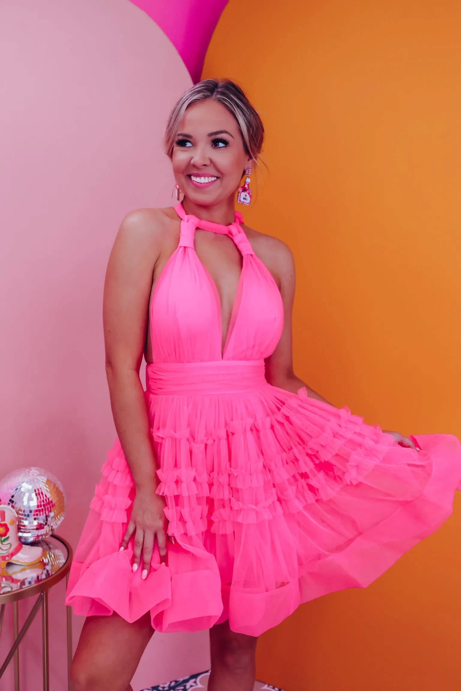 Sweet N Sassy Deep V Mesh Mini Dress - Pink