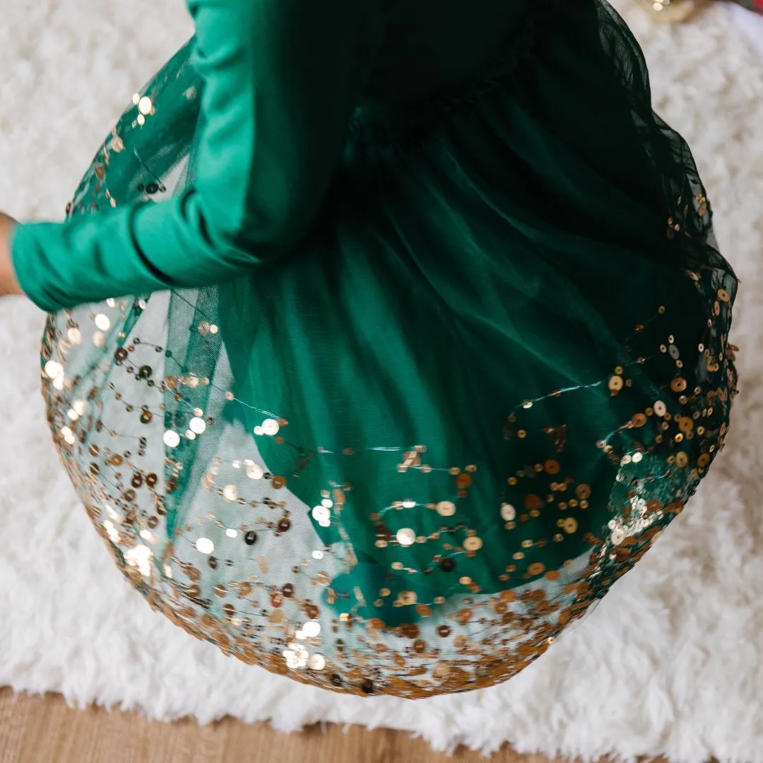Sweet Wink Emerald Sequin L/S Tutu Dress