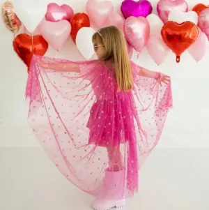 Sweet Wink - Pink Glitter Heart Valentine's Day Cape