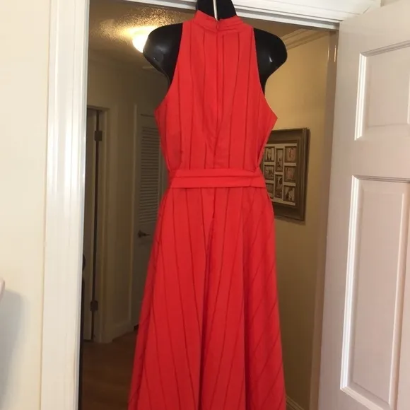 Tahari Sleeveless Orange Red Midi Dress Size 6 NWT