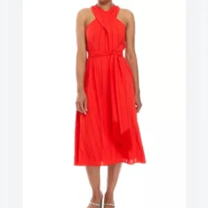 Tahari Sleeveless Orange Red Midi Dress Size 6 NWT