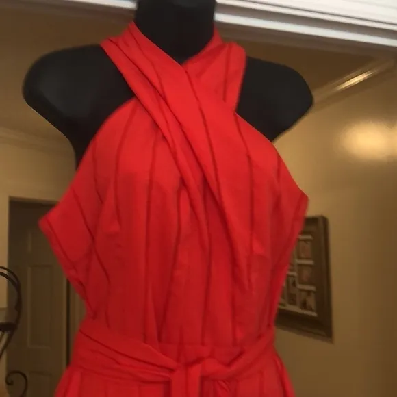 Tahari Sleeveless Orange Red Midi Dress Size 6 NWT