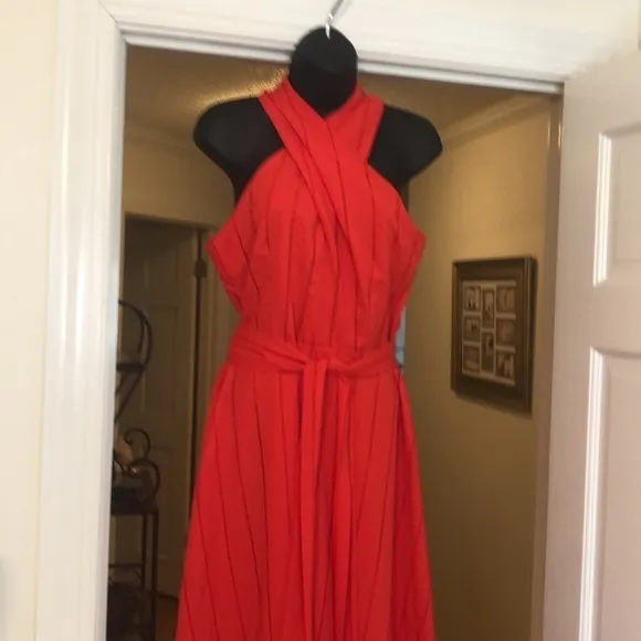 Tahari Sleeveless Orange Red Midi Dress Size 6 NWT