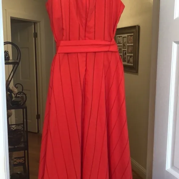 Tahari Sleeveless Orange Red Midi Dress Size 6 NWT