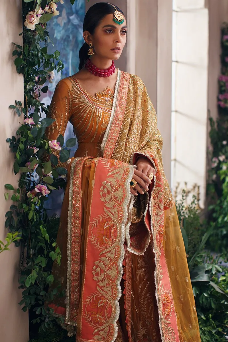 Tangerine Garnet | Mahgul The Empress's Dream Wedding Collection 2021 | Unstitched Embroidered Net Suits