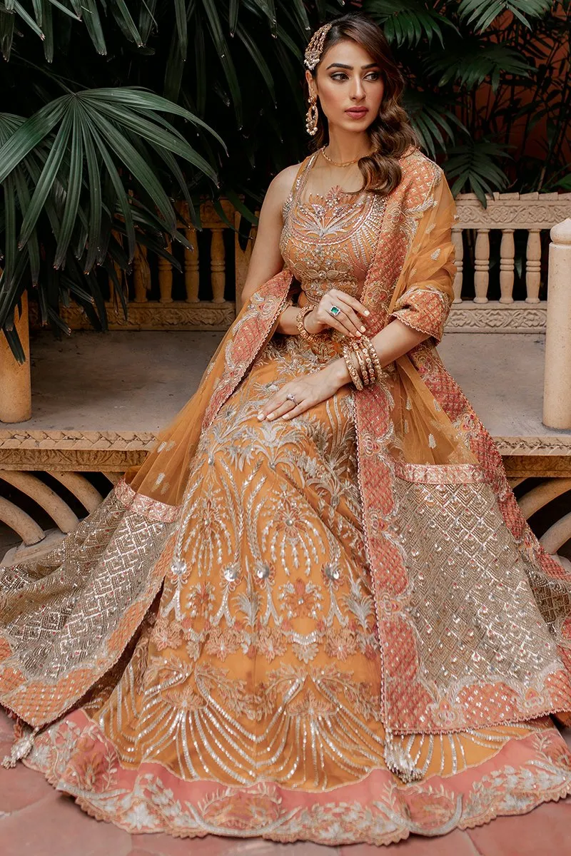 Tangerine Garnet | Mahgul The Empress's Dream Wedding Collection 2021 | Unstitched Embroidered Net Suits