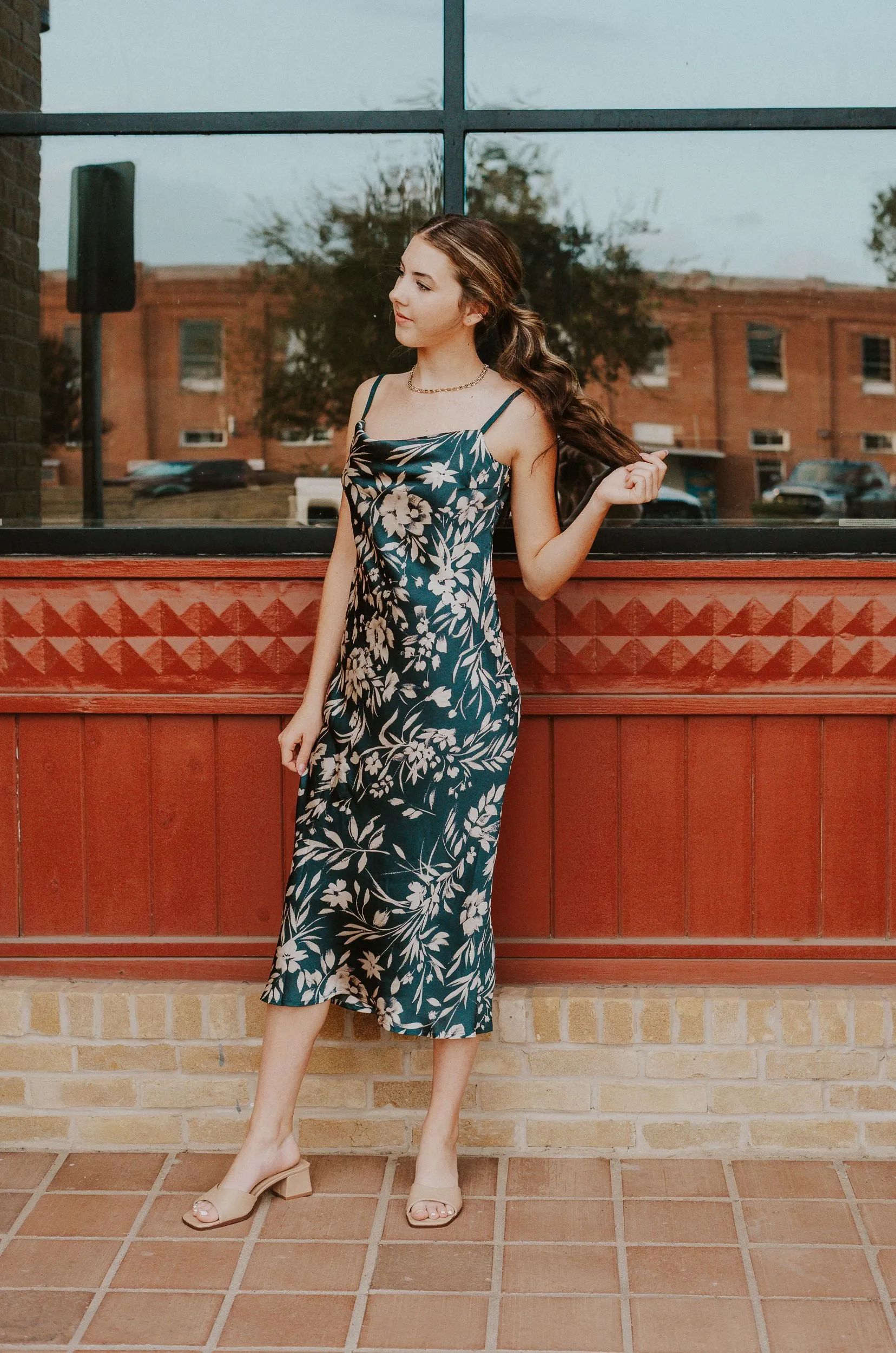 Teal Floral Cowl Neck Midi Dress FD11487-P462