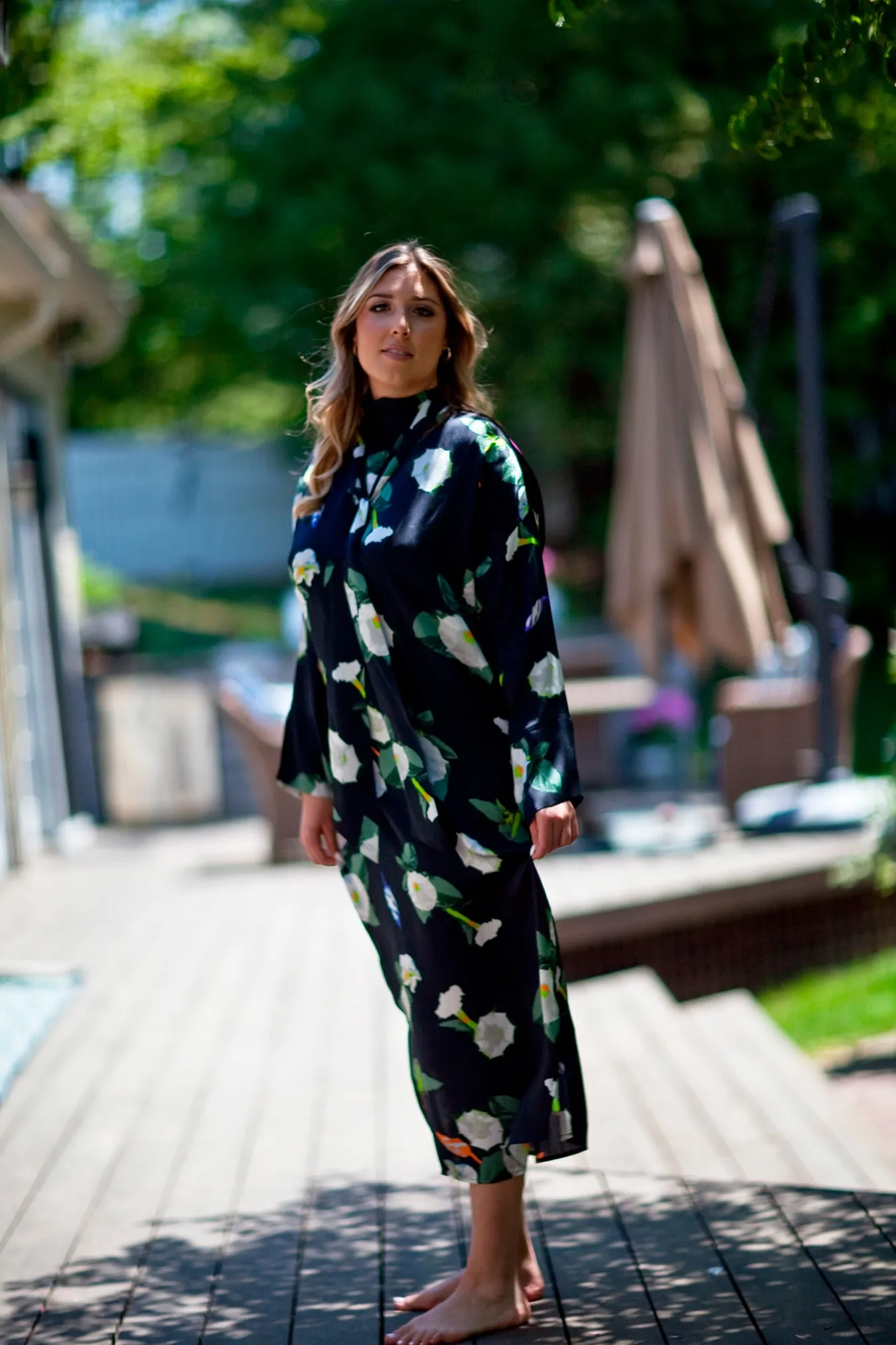 THE ANITA MOONFLOWER SILK DRESS WITH NECK TIE