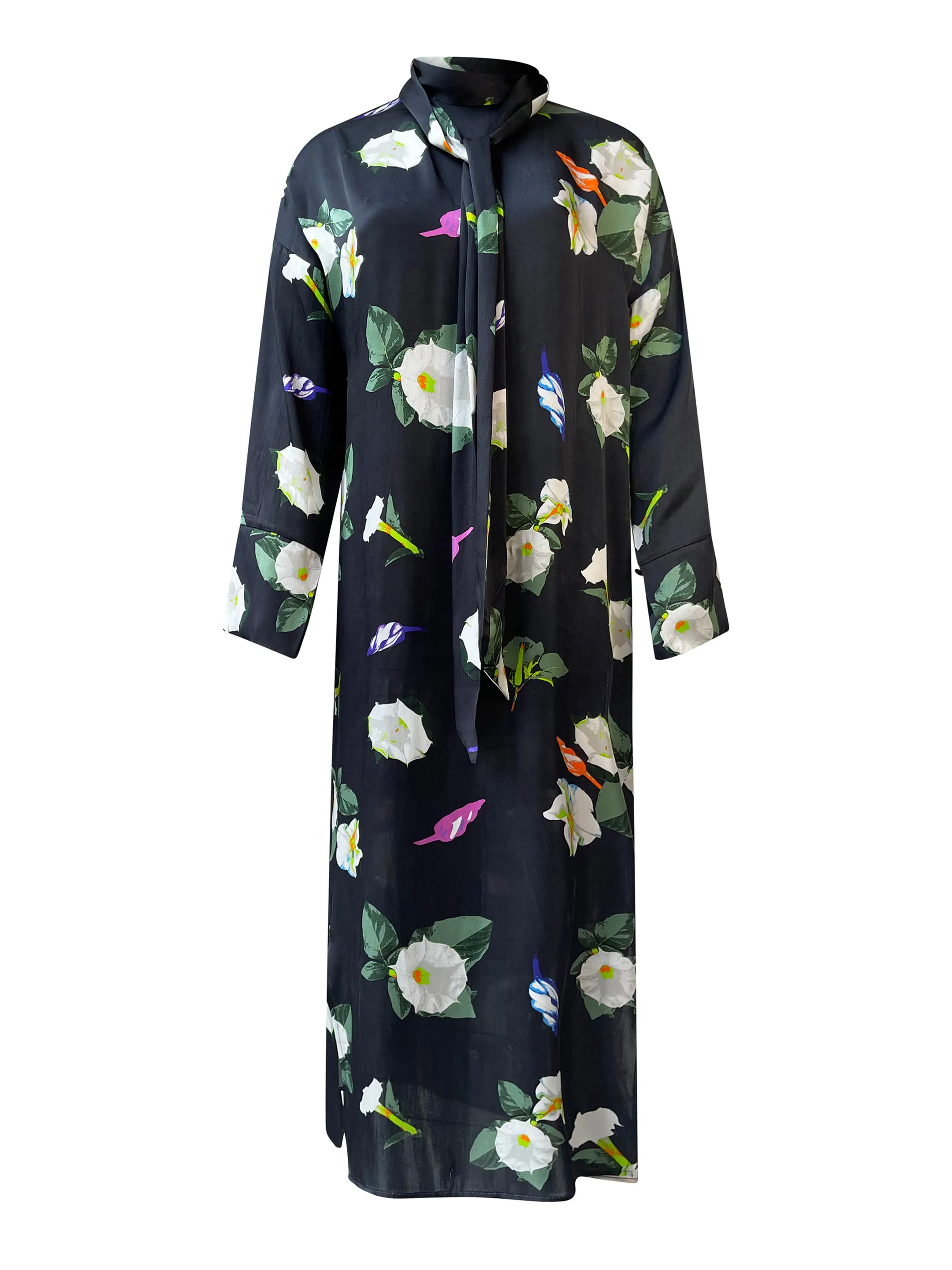 THE ANITA MOONFLOWER SILK DRESS WITH NECK TIE