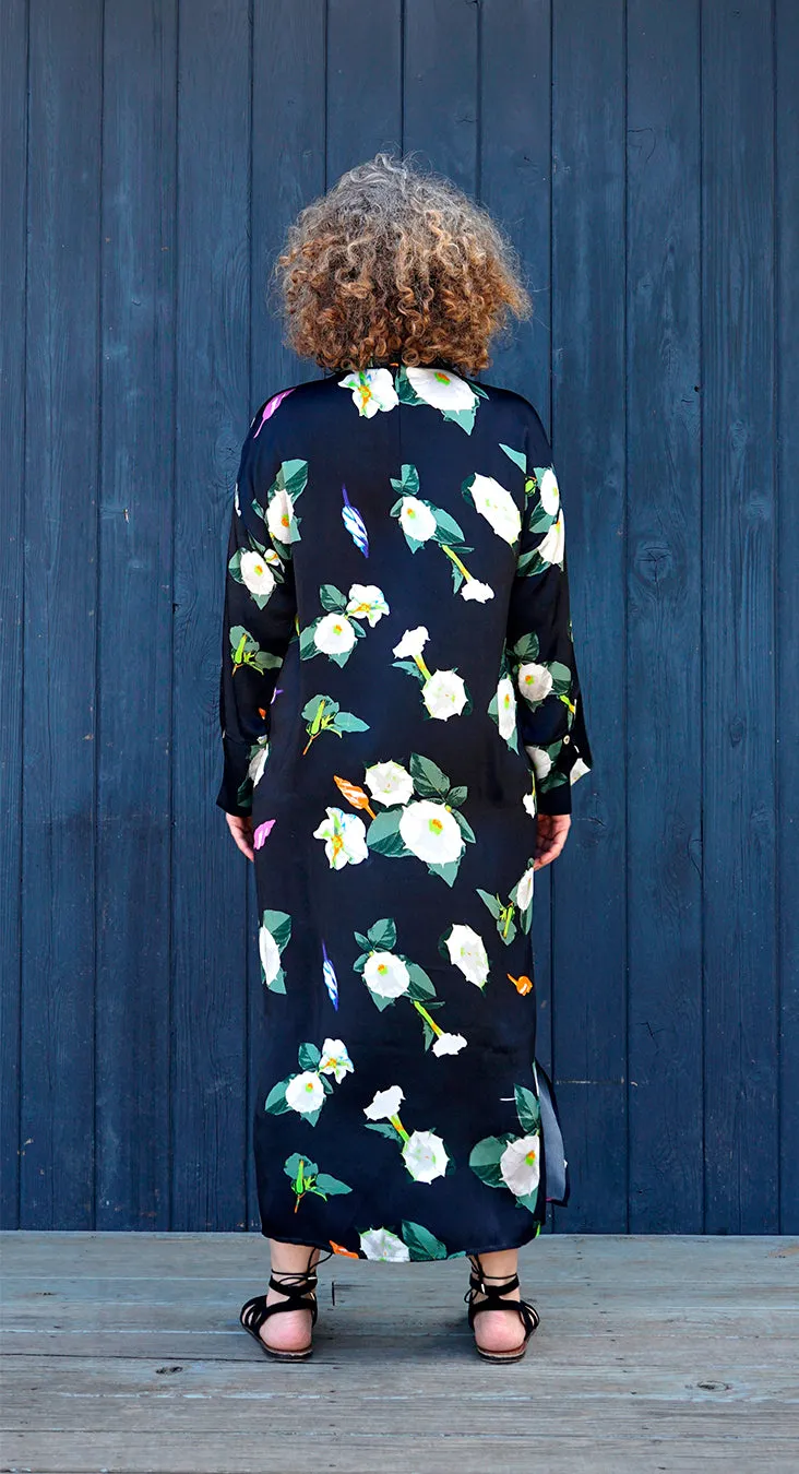 THE ANITA MOONFLOWER SILK DRESS WITH NECK TIE