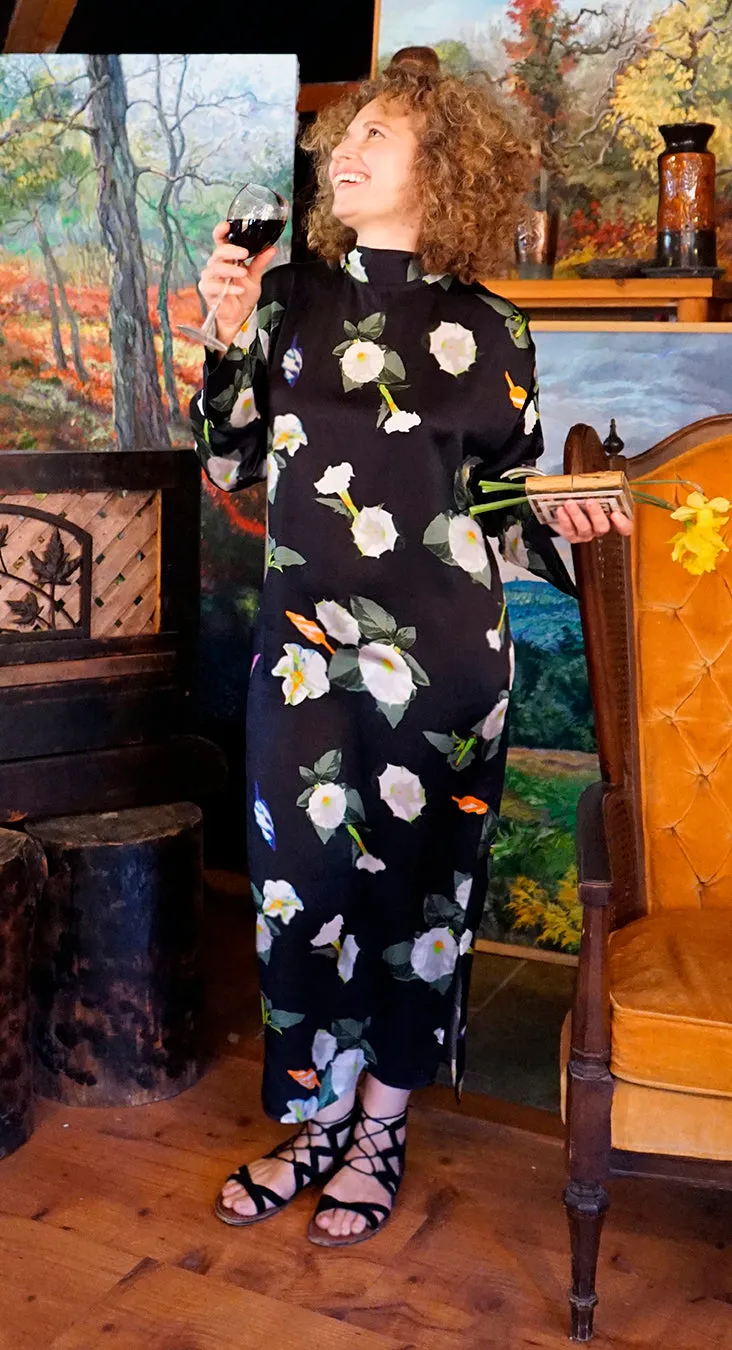 THE ANITA MOONFLOWER SILK DRESS WITH NECK TIE