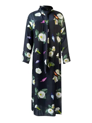 THE ANITA MOONFLOWER SILK DRESS WITH NECK TIE