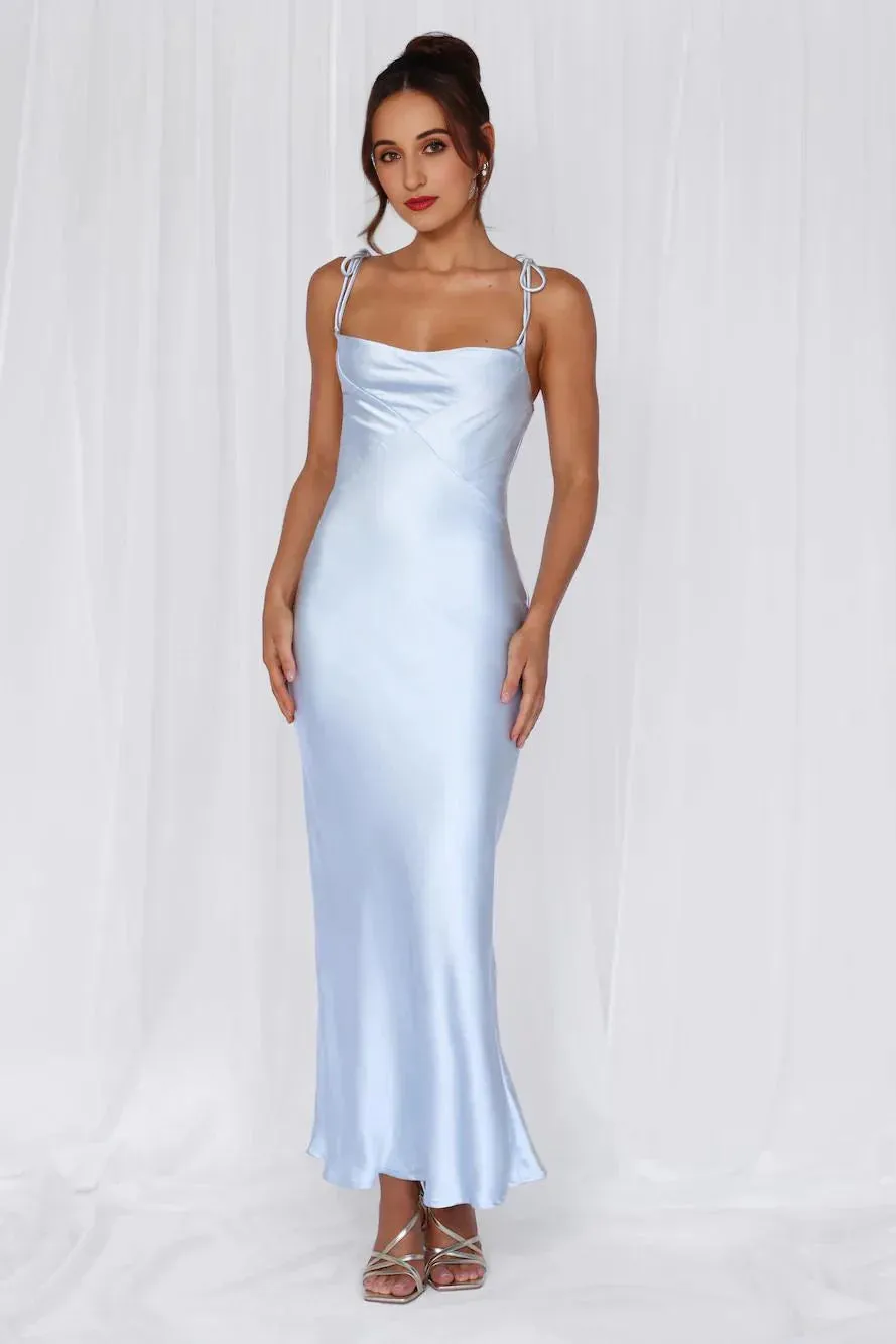 The Penelope Cowl Satin Maxi Dress Blue