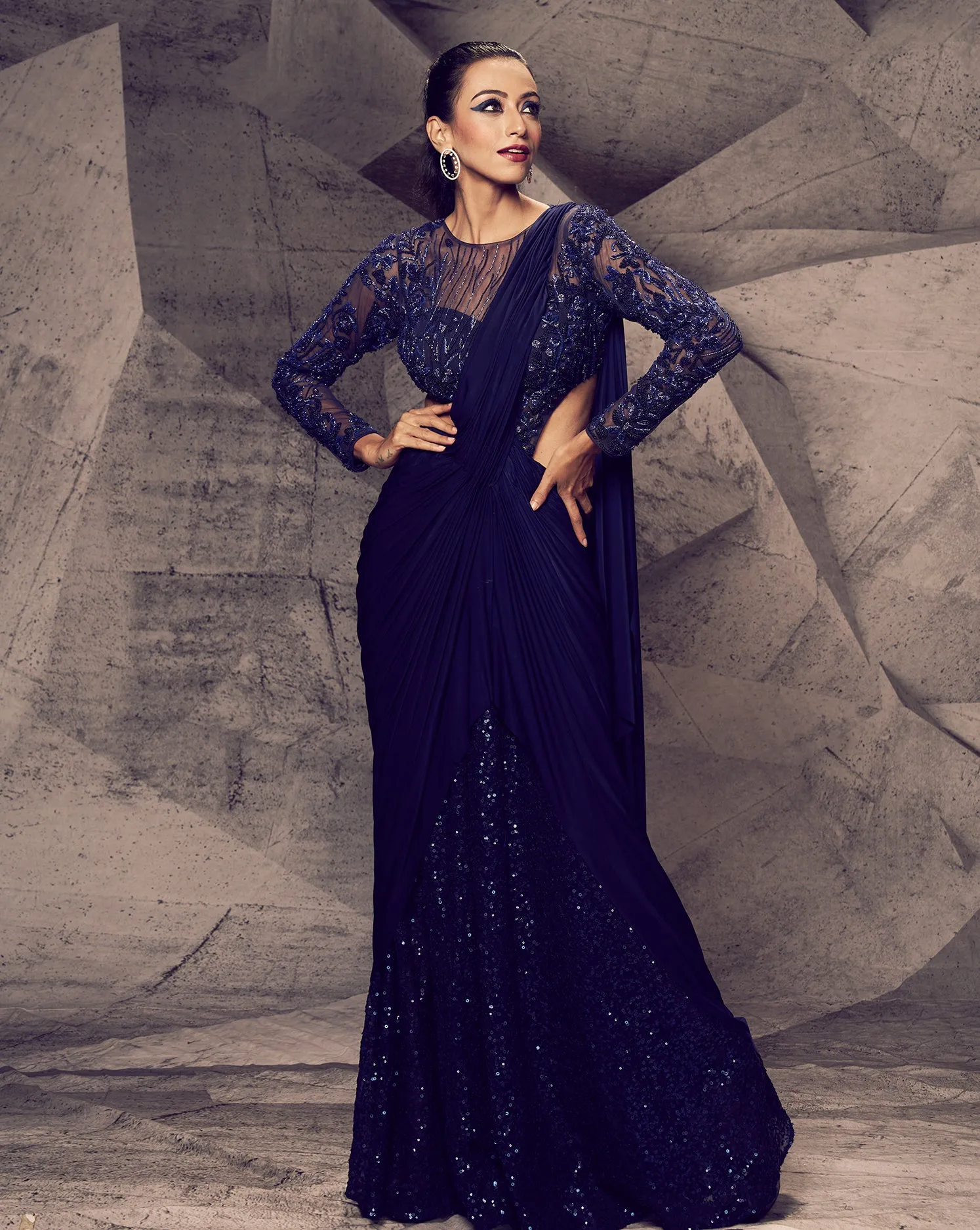 The Shimmering Blue Leotard Sari