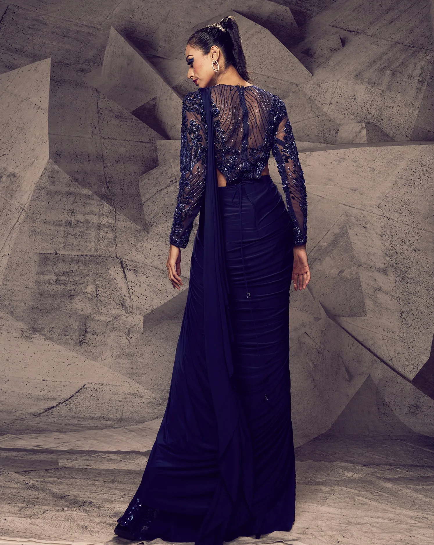 The Shimmering Blue Leotard Sari