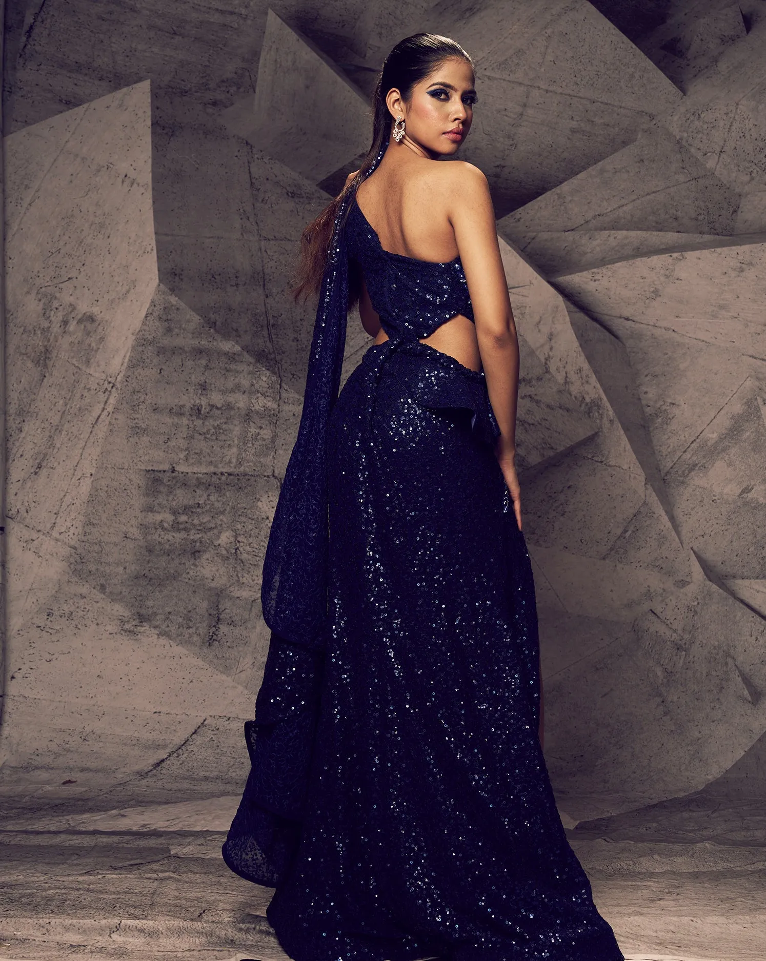The Shimmering Blue slit gown
