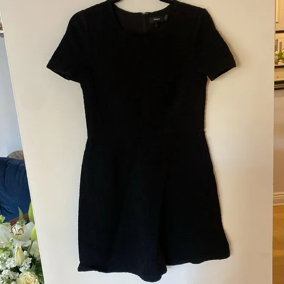 Theory Amberdale Karline Houndstooth Knit Short Sleeve Black Dress Size 10