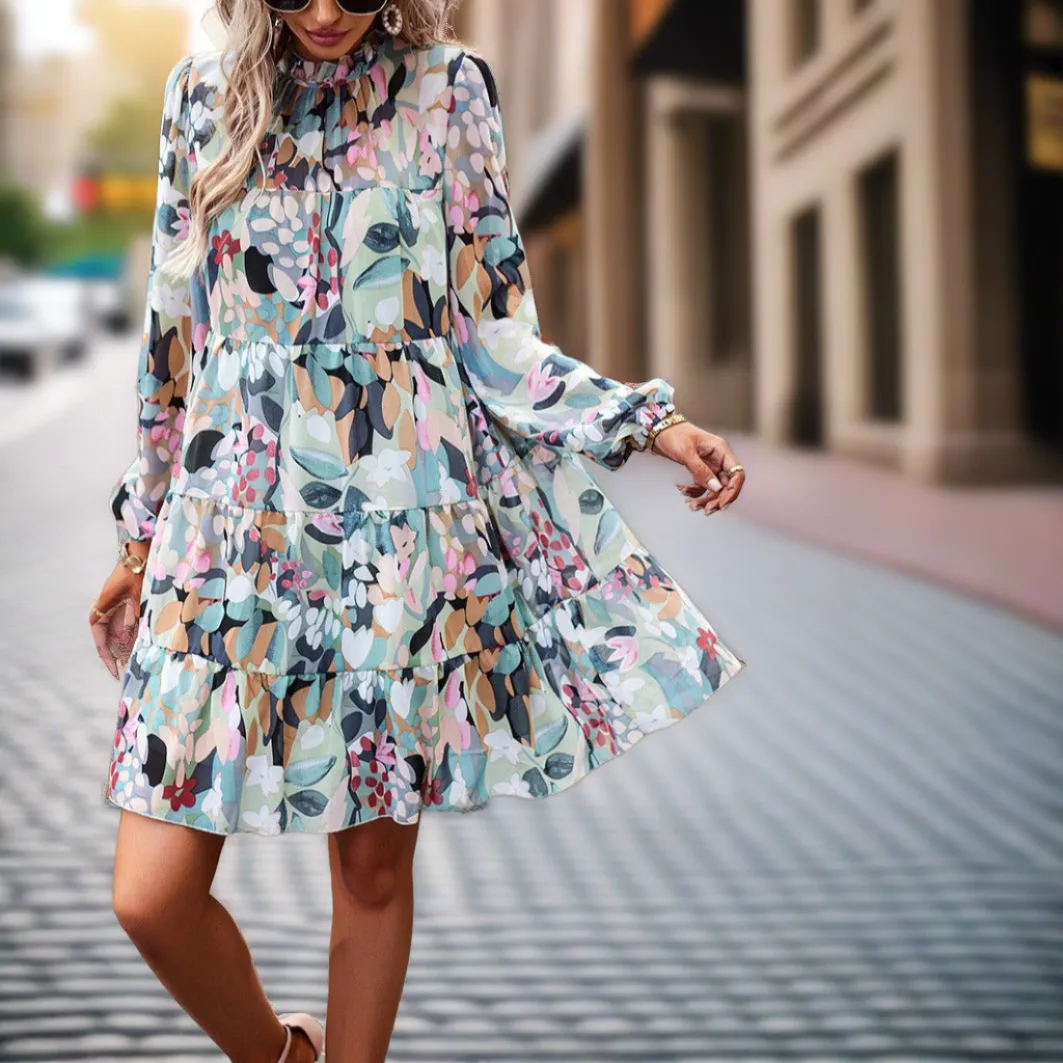 Tie Back High Neck Tiered Dress II