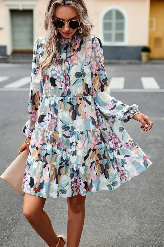 Tie Back High Neck Tiered Dress II