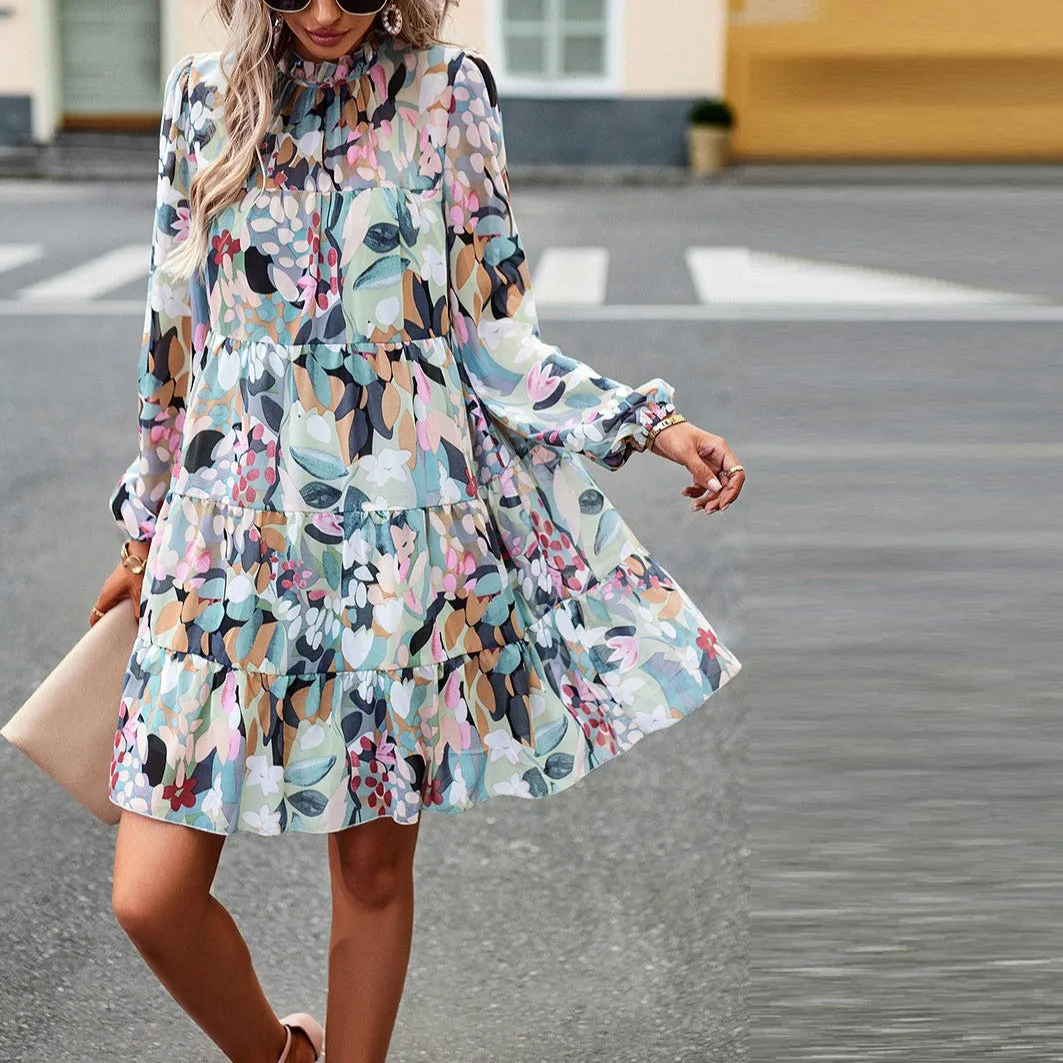 Tie Back High Neck Tiered Dress II