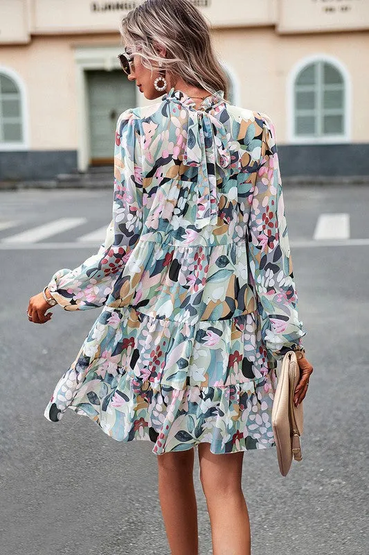 Tie Back High Neck Tiered Dress II