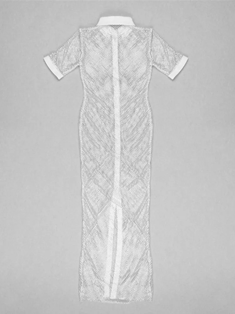 Transparent White Diamonds Crystal Sparkly Maxi Long Dress