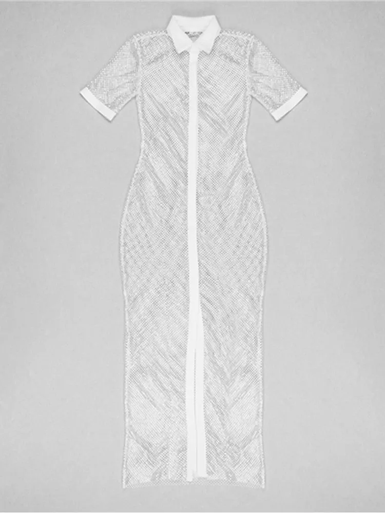 Transparent White Diamonds Crystal Sparkly Maxi Long Dress