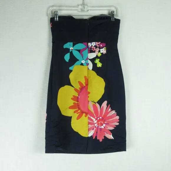 Trina Turk Navy Silk Blend Strapless Dress Size 6 ASO Kelly Monaco Multicolor