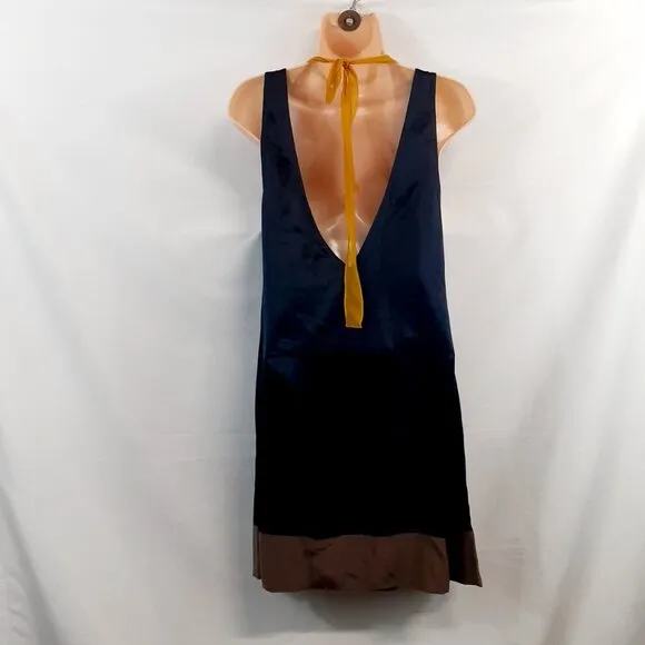 Tufi Duek Brazilian Silk Dress Women Dress Size 40 Navy Blue Satin Backless