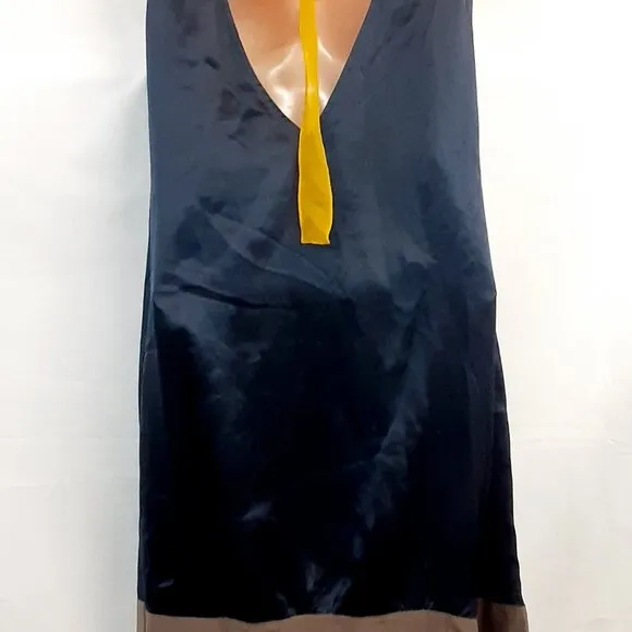 Tufi Duek Brazilian Silk Dress Women Dress Size 40 Navy Blue Satin Backless