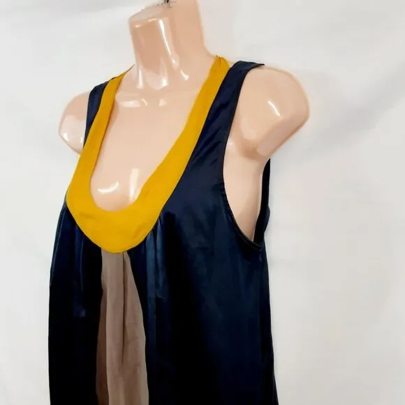 Tufi Duek Brazilian Silk Dress Women Dress Size 40 Navy Blue Satin Backless