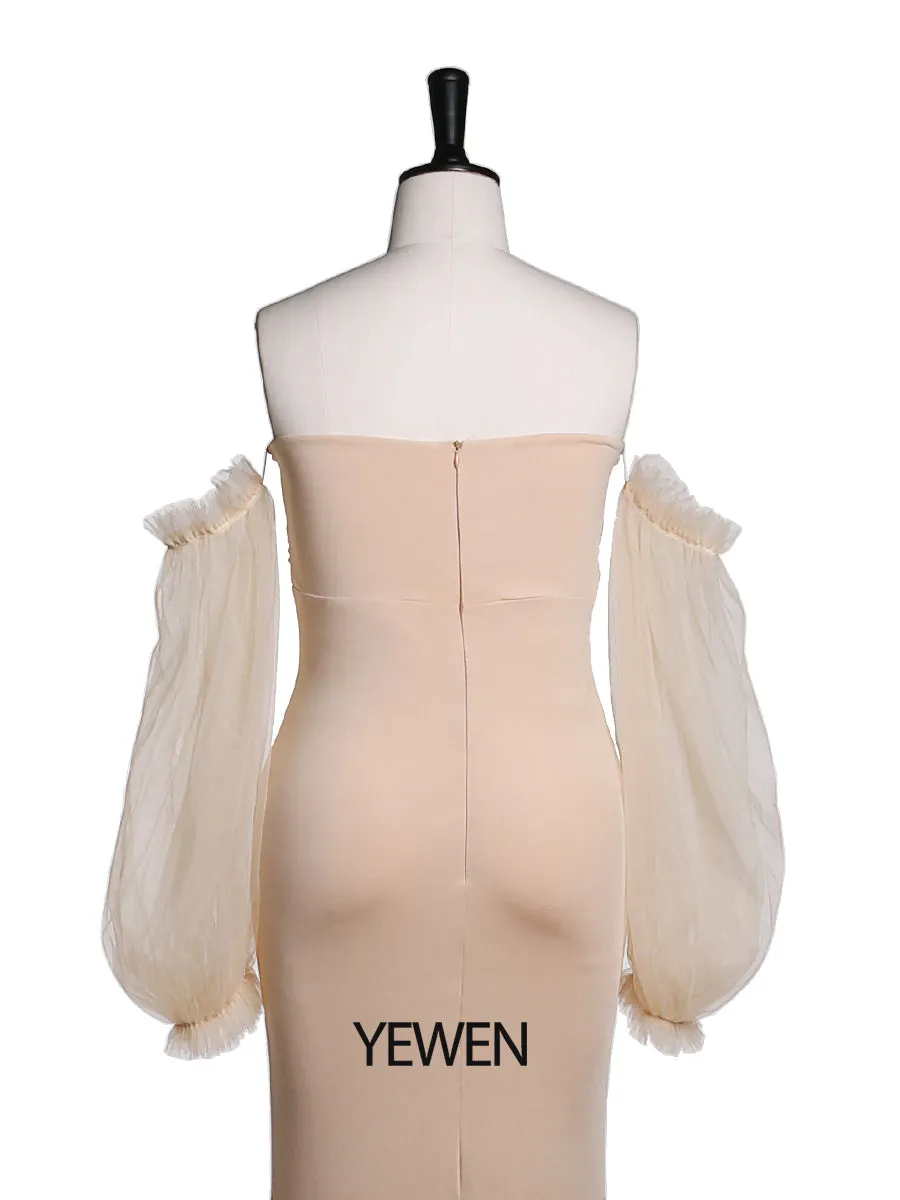 Tulle Full Sleeves Stretchy Fabric Mermaid Maternity Dress for Photo Shoot Maternity Gown Bridesmaid Dress Gown YeWen YW21009