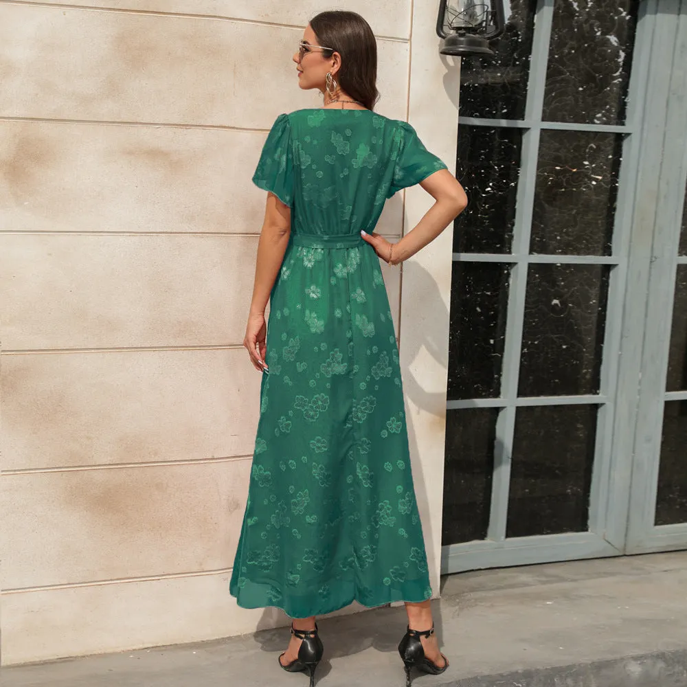 V neck High Waist Tied Long Dress