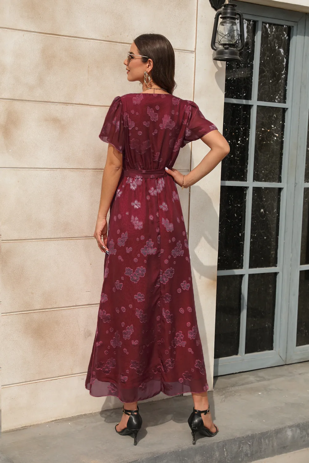 V neck High Waist Tied Long Dress