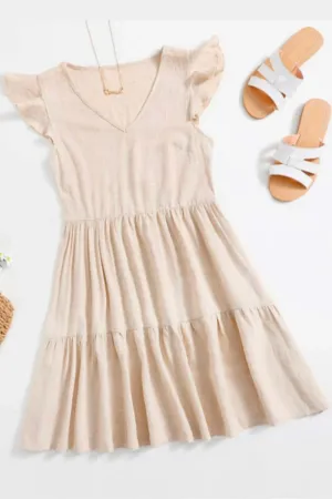 V neck ruffle dress