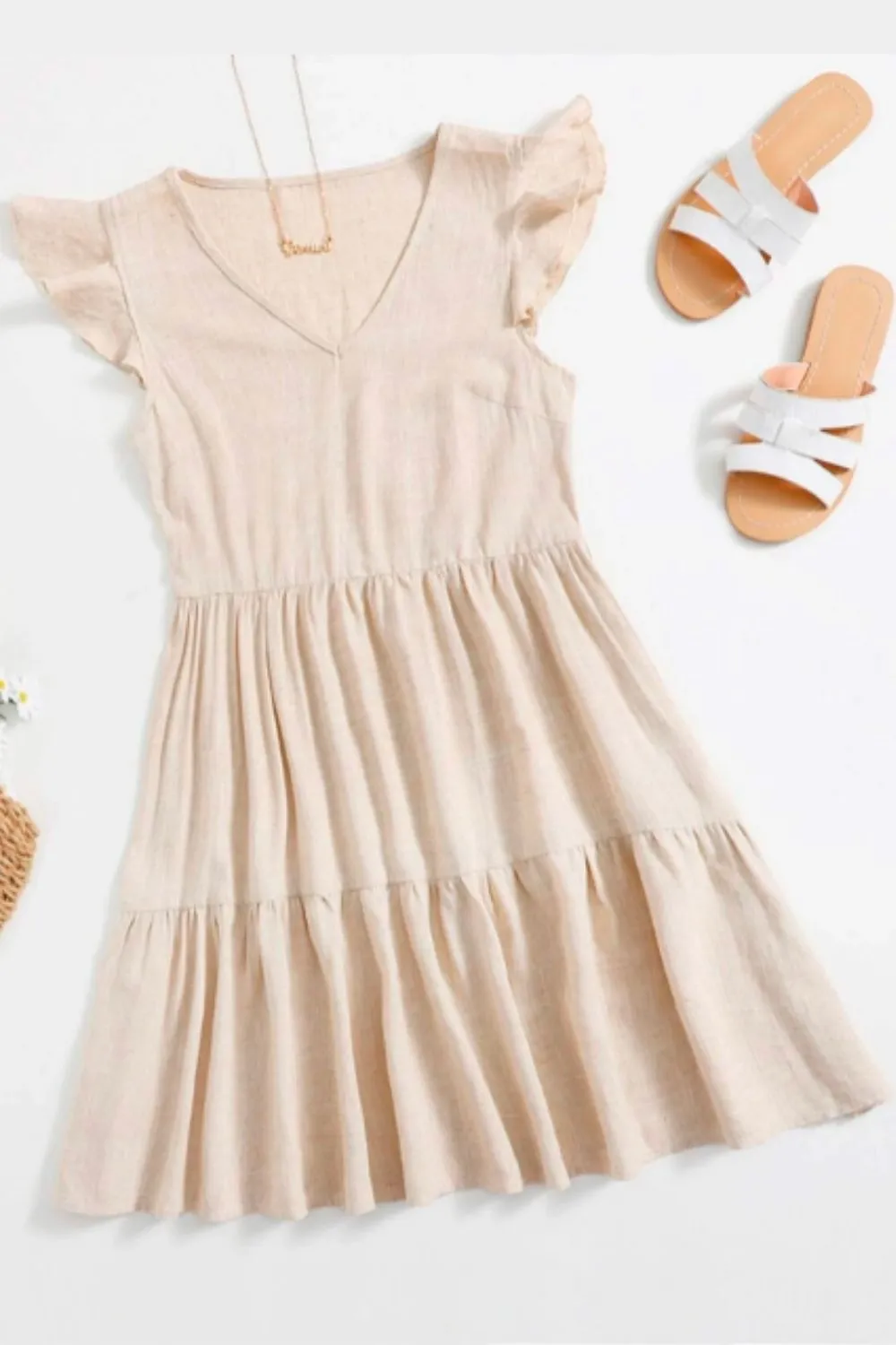 V neck ruffle dress