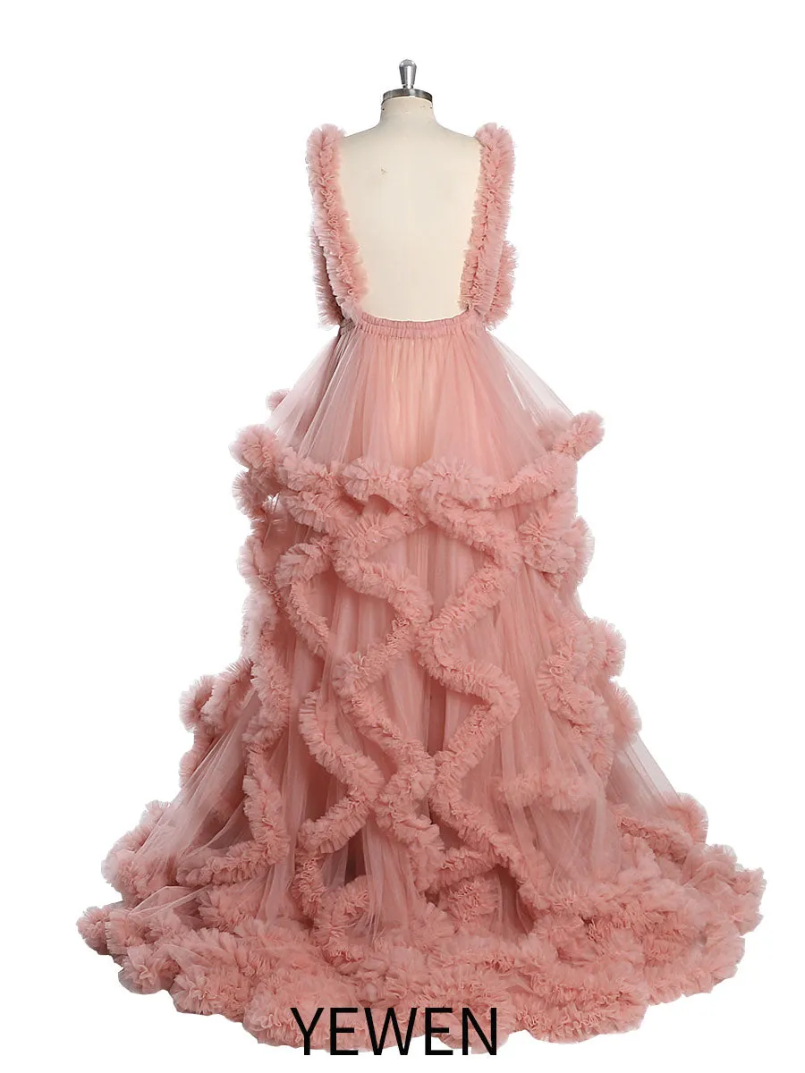 V-neck Tull Full Ruffles Backless Cloud Dress Maternity Dress for Photoshoot YW243132